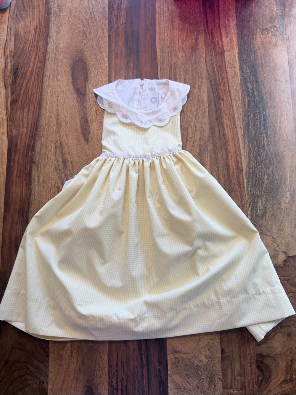Girls' Yellow Gingham Party Dress with White Tie Back